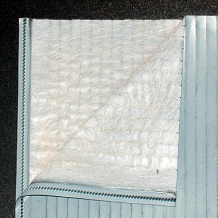 Close up view of reinforced fibreglass battery separators 