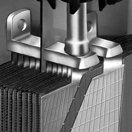 Detailed illustration of fortified current carrying components of a marine battery