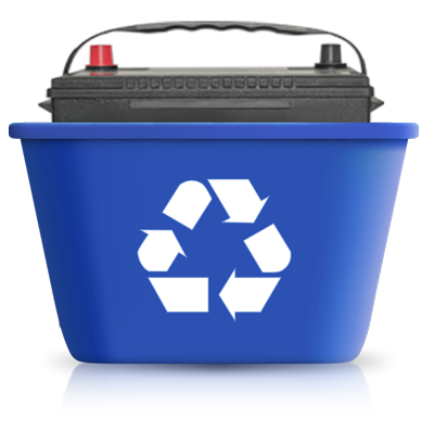 Lead-acid battery placed in a recycle blue box container